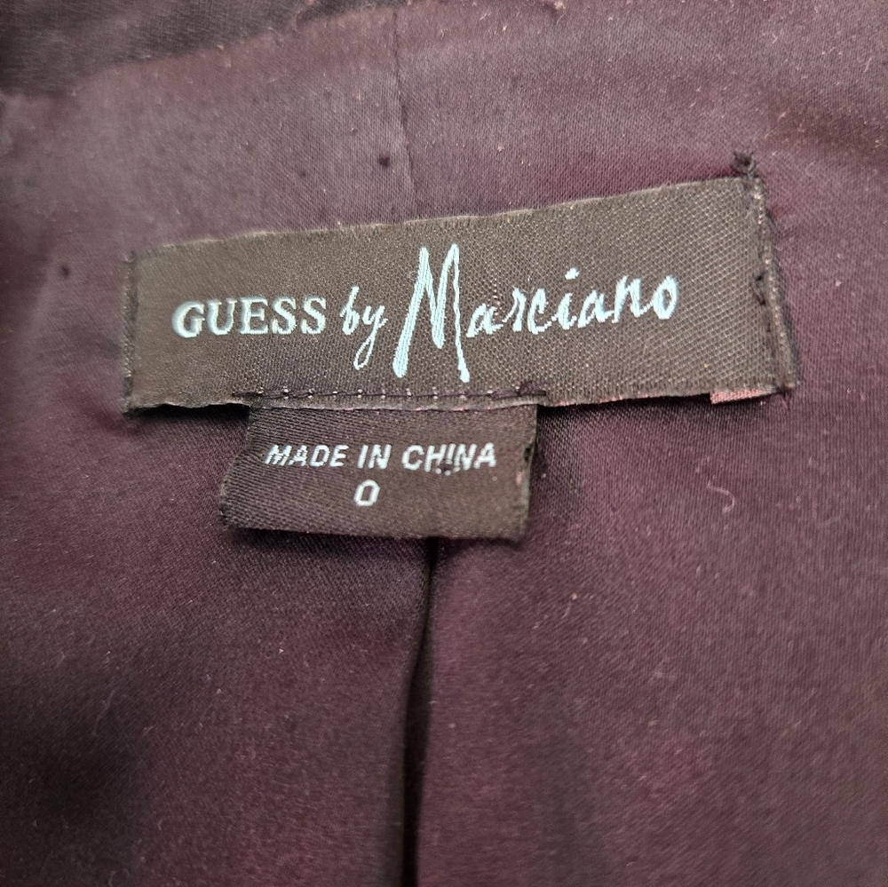 GUESS BY MARCIANO Black Fitted Blazer with Genuine Leather Sleeves, Back Ruffle. - Picture 11 of 15